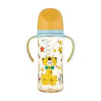 Cartoon Baby Milk Bottle with Handle Animal Pattern Baby Feeding Bottle Easy Grip Transparent Newborn Bottle Newborn Care