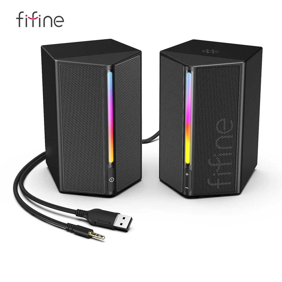 FIFINE Gaming Sound Box Stereo Surround Sound, altoparlante RGB USB con controllo del volume per PC, laptop, PS4/5, TV - Ampligame A20_voghion.com