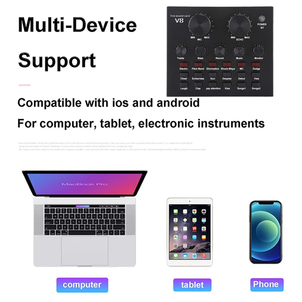 V8 Sound Card Audio Set Interface External Usb Live Microphone Sound Card Bluetooth Function For Computer Pc Mobile Phone Singin audio interface mixer soundcard microphone