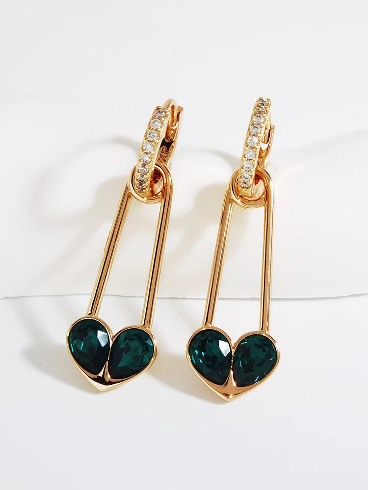 

11.11 Ladies Hoop Earrings with Heart Charm for Girl Party Jewelry Fashion Women's Clip Earrings made with Crystals from Austria