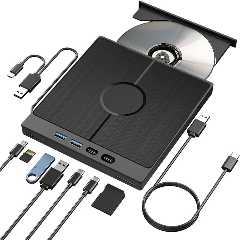 DVD Drive 7-in-1 USB 3.0 Type C External CD DVD RW Optical Drive DVD Player Burner Reader Multi-Function for Windows Mac PC Laptop