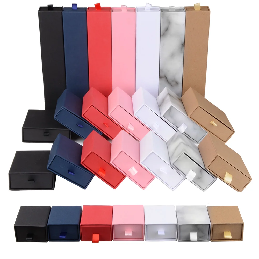 

10pcs/lot Jewelry Gift Packaging Box Sliding Drawer Storage Necklace Ring Earrings Black Kraft Cotton Filled Jewelry Box