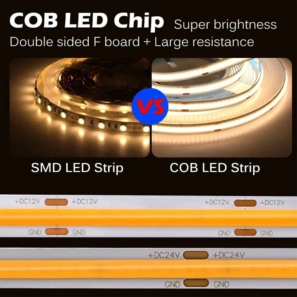 가정용 유연한 테이프 자체 접착 COB 라이트 스트립, LED 스트립, LED 조명, 프리미엄 5M