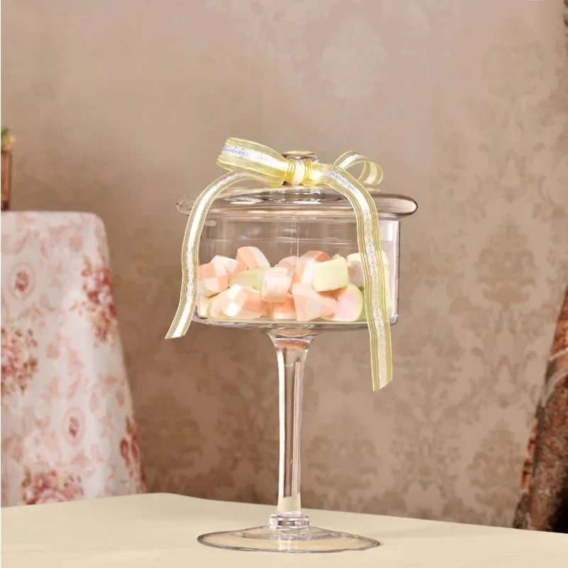 European Glass Cake and Candy Can Transparent Bulk Cans with High Tray Creative Dustproof Dessert Storage for Weddings and Home 3