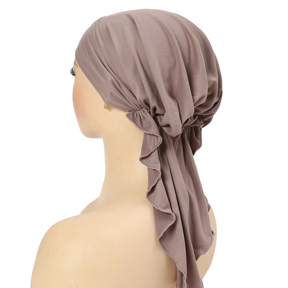 Light Purple Muslim Stretch Inner Hijab Fashion Solid Headband Scarf Ladies Polyester Turban Hats Hair Cover Caps Headscarf 6