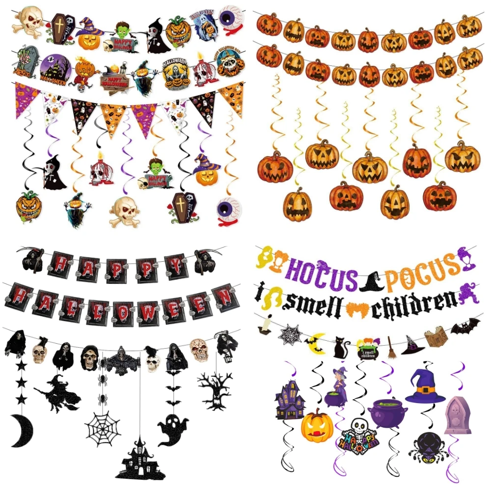 Halloween Banner Girlande Kürbis Geist Fledermaus Wirbel Decke hängen Ornament glücklich Halloween Dekoration Hoilday Party liefert