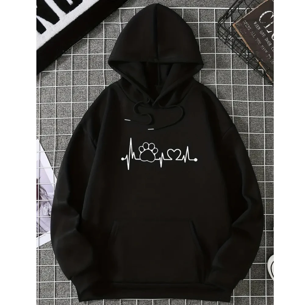 2023 Autumn New Hoodie Heart Rate Print Drawstring Hoodies Casual Long Sleeve Kangaroo Pocket Sweatshirt Women's Clothing hoodies aztec geometric kangaroo pocket hoodie in gray size 2xl 3xl l m xl