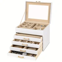 Jewelry Box 5-Layer Organizer Box with Glass Lid Brass Gold White Heart Shaped Storage Box Necklace Earrings Ring Bracelets Gift 2