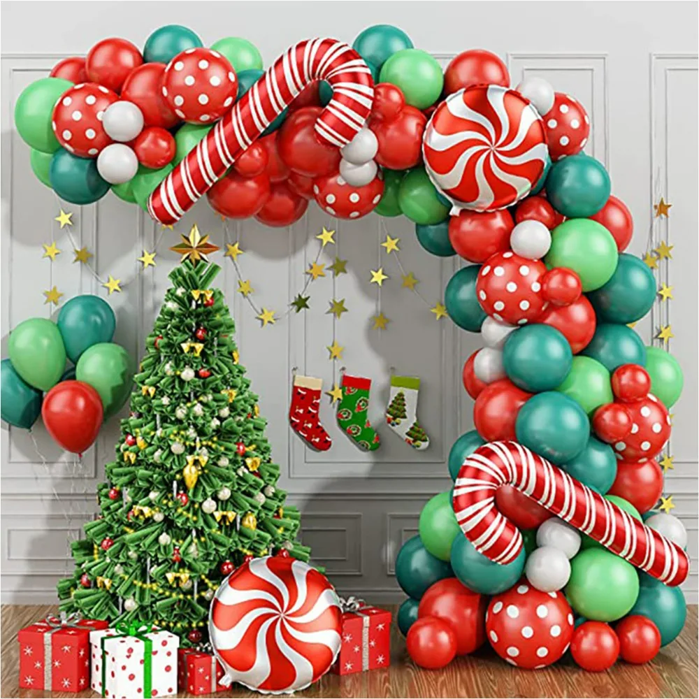 

Christmas Balloon set Garland Arch Kit Red Green White Candy Cane Mylar Balloons for Xmas Birthday Party Decorations