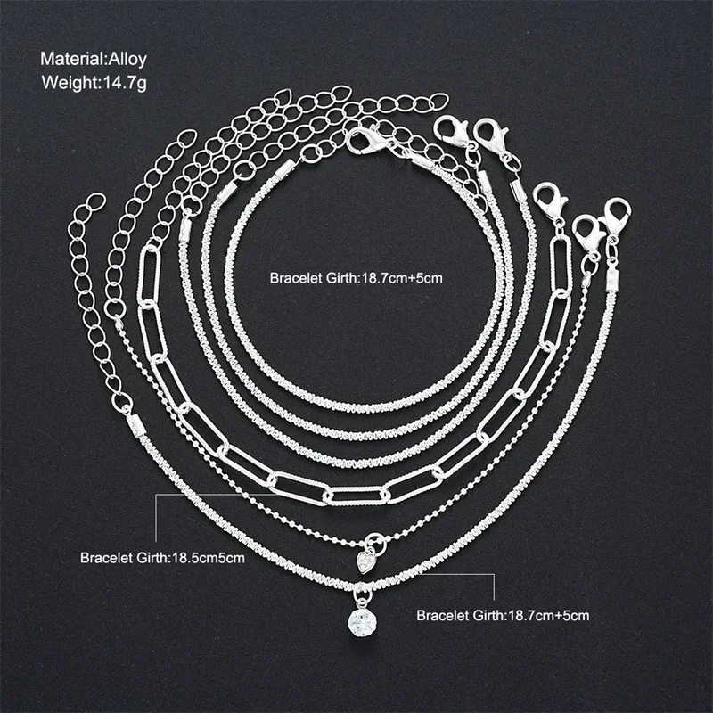 6Pcs 925 Sterling Silver Rhinestone Bracelets for Women