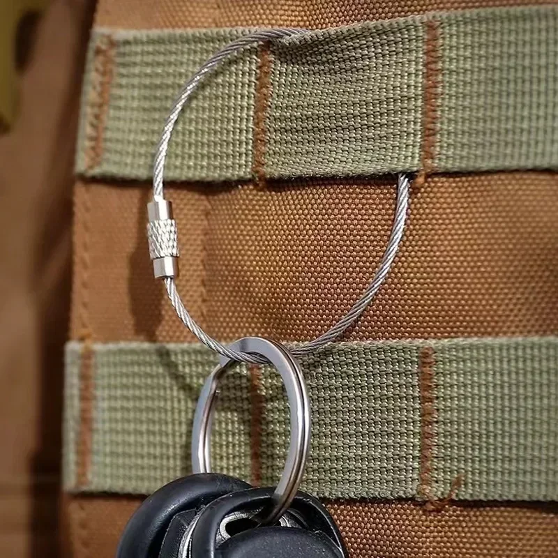 Metal Keychain Tag Ropes Stainless Steel Wire Cable Loop Screw Lock Gadget Ring Key Keyring Circle Camp Hanging Tool Hardware metal keychain stainless steel wire rope steel wire rope