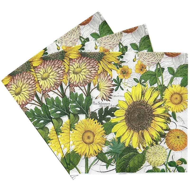 20pcs/Pac 33cm 2-Ply Colourful Floral Theme Yellow Sunflower Printed Napkins Holiday Party Napkins Butterfly Bone Bart Paper