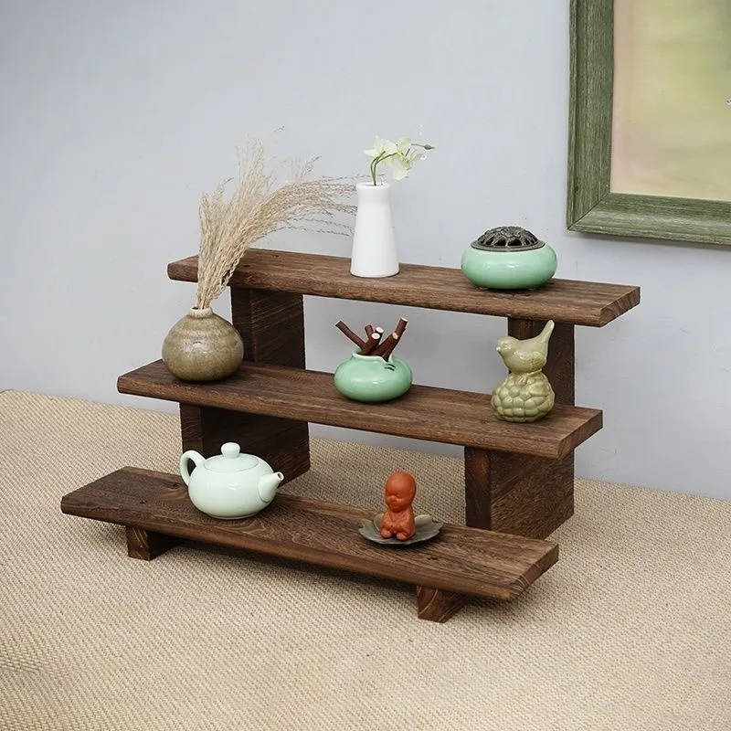 Display Solid Wood Antique Stand Two Three Layer Display Stand Ornament Storage Desktop Multi-layer Tea Pot Storage Rack ZE269