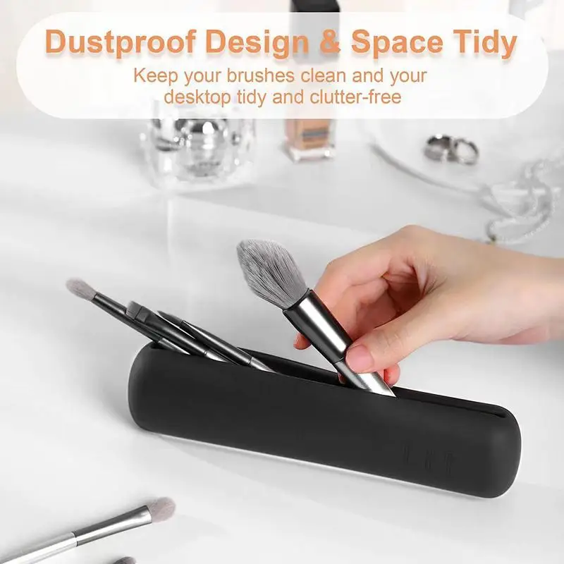 Travel Makeup Brush Holder, Silicon Material Portable For Getting Ready, Travelling, Trendy Cosmetic Case Makeup Organizers 3