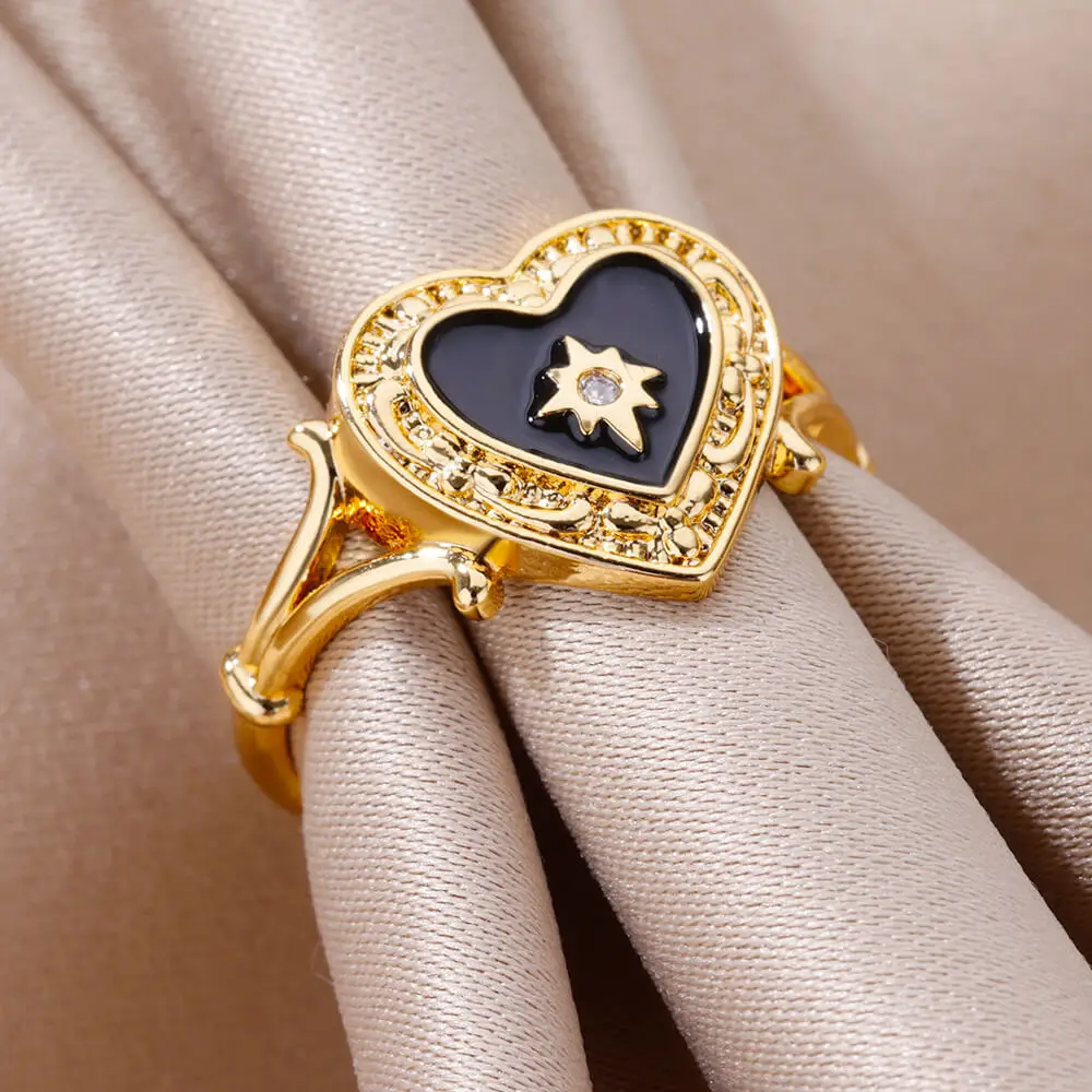 Heart Shape Rings Women Stainless Steel Gold Color Aesthetic Couple Wedding