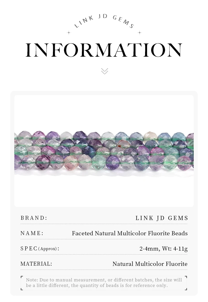 7A natürliche mehrfarbige Fluorit facettierte Perlen runde lose Spacer Edelstein Perle für Schmuckherstellung DIY Halskette Armband Zubehör – Detail 2