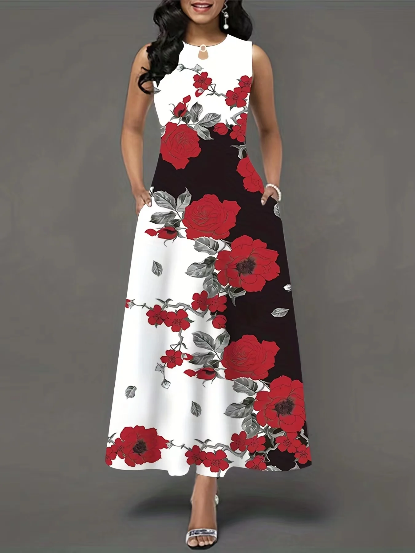 thumbnail image 1 of Nuevo vestido largo informal sin mangas para mujer, estampado bohemio retro., 1 of 5