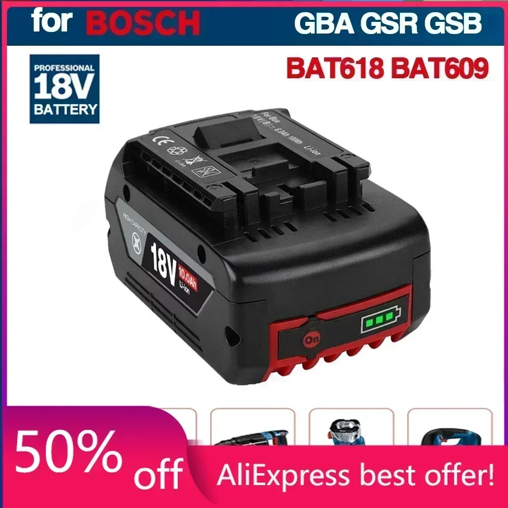 

18V 10Ah Rechargeable Li-Ion Battery For Bosch 18V Power Tool Backup 10000mah Portable Replacement for BOSCH 18V Battery BAT609