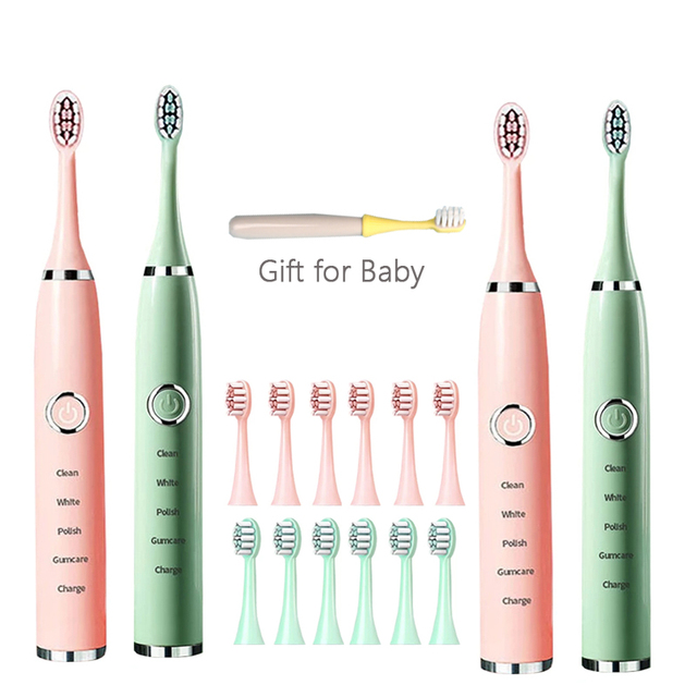 Electric Toothbrushes for Adults Kids Smart Timer Rechargeable Whitening Electric Toothbrush With Brush Heads Dropshipping