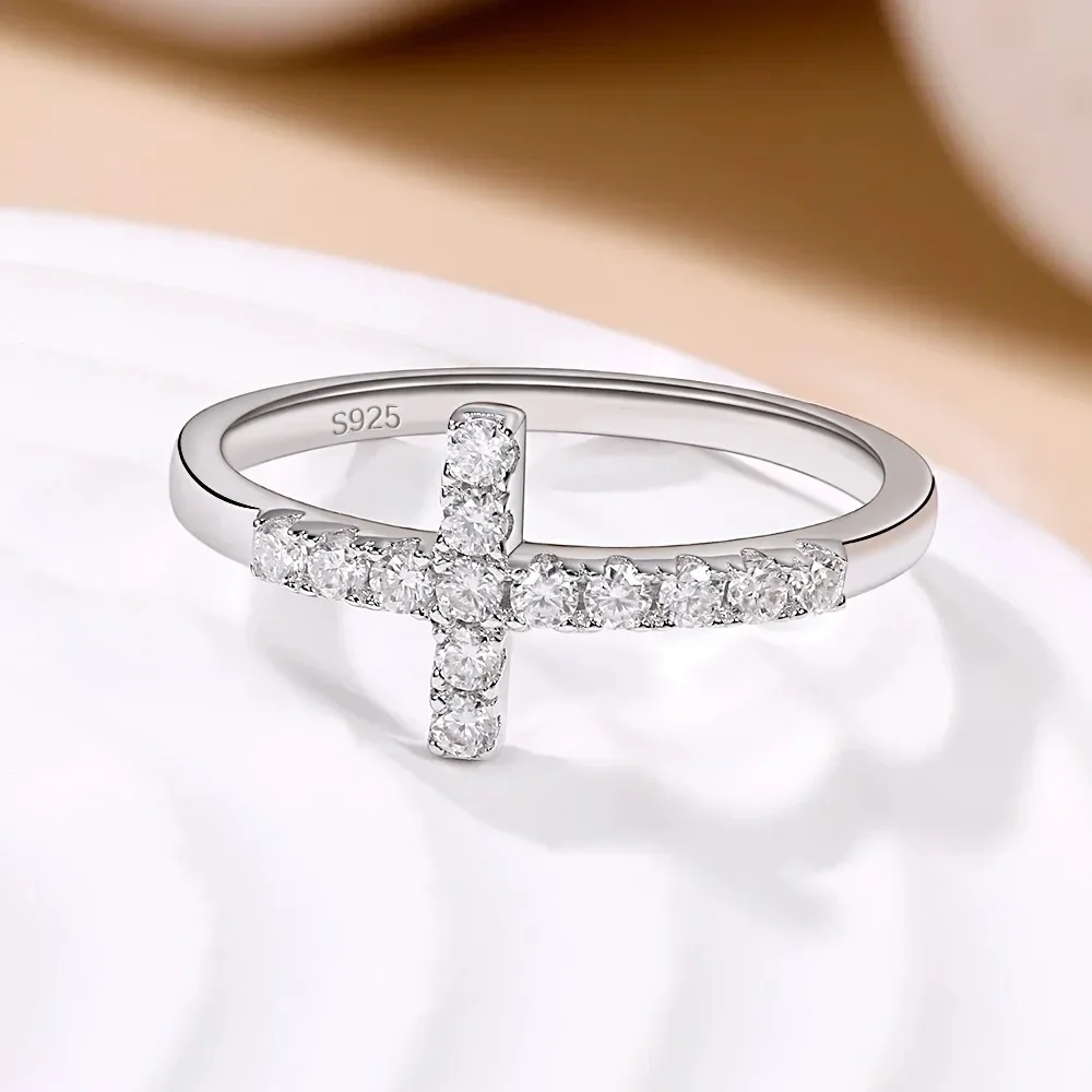 M-JAJA Moissanite Ring Original 925 Sterling Silver 3mm D Color VVS1 Cross Wedding Bands for Women Couple Promise Rings Jewelry 2