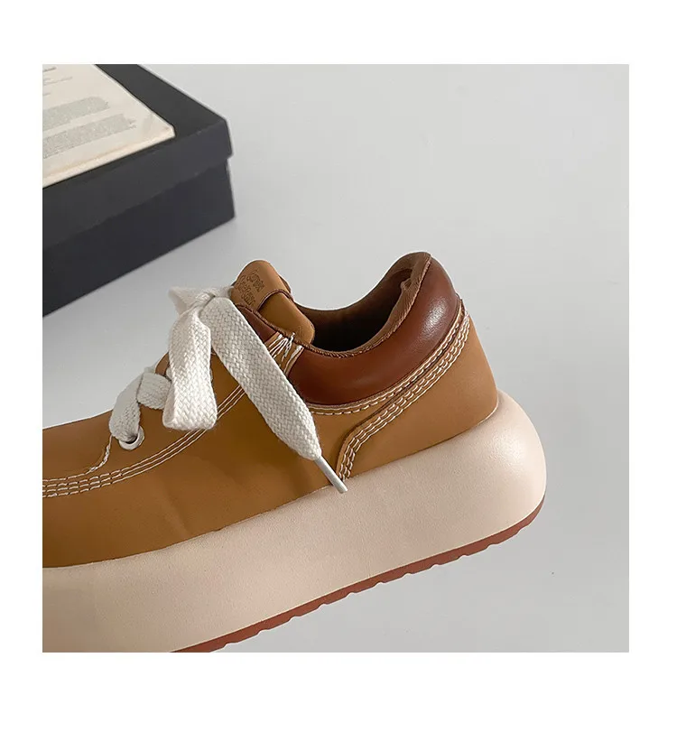 Women Sneakers Casual Flat Bottom Round Toe Platform Thick-soled Shoes Spring Autumn PU Sneakers Women Fashionable Shoes Women 6