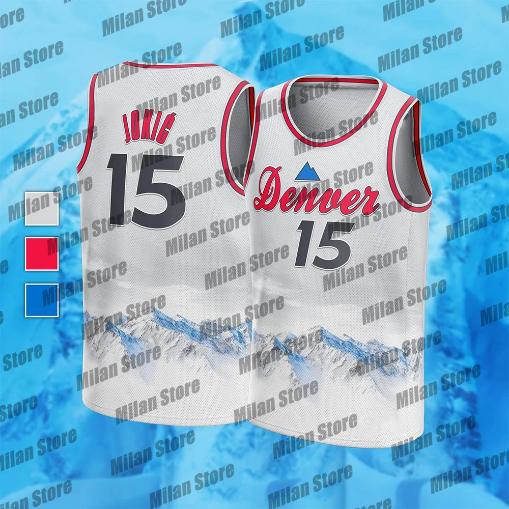 Men Denver Basketball Vest Short Sleeve Outdoor Training Jersey Suit Booker 1 USA Basketball Vest Kid Nuggets Jersey
