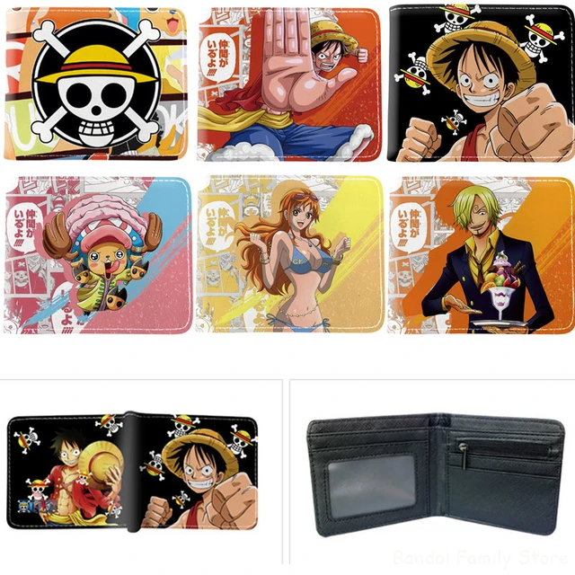 Anime One Piece PU Carteira para Mulheres e Homens, Desenhos