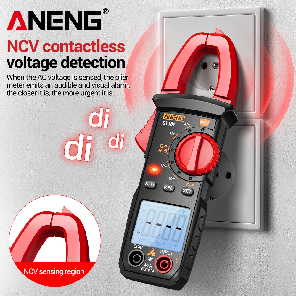 ANENG ST181 클램프 미터 4000 카운트 디지털 멀티미터 DC AC 전압 전류 Hz 커패시턴스 NCV 저항 테스터 휴대용 자동차 수리용