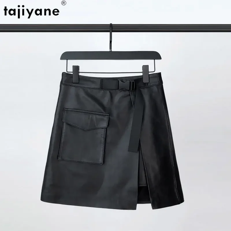 

Tajiyane Genuine Sheepskin Leather Skirt Women High Waisted Skirt Korean Fashion A Line Black Skirts for Women 2023 Split Skirts