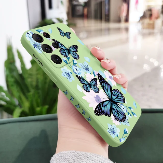 Aurora Butterfly Phone Case For Samsung Galaxy S22 S21 S20 Ultra Plus FE S10 S9 S10E Note 20 ultra 10 9 Plus Cover Light Green 1