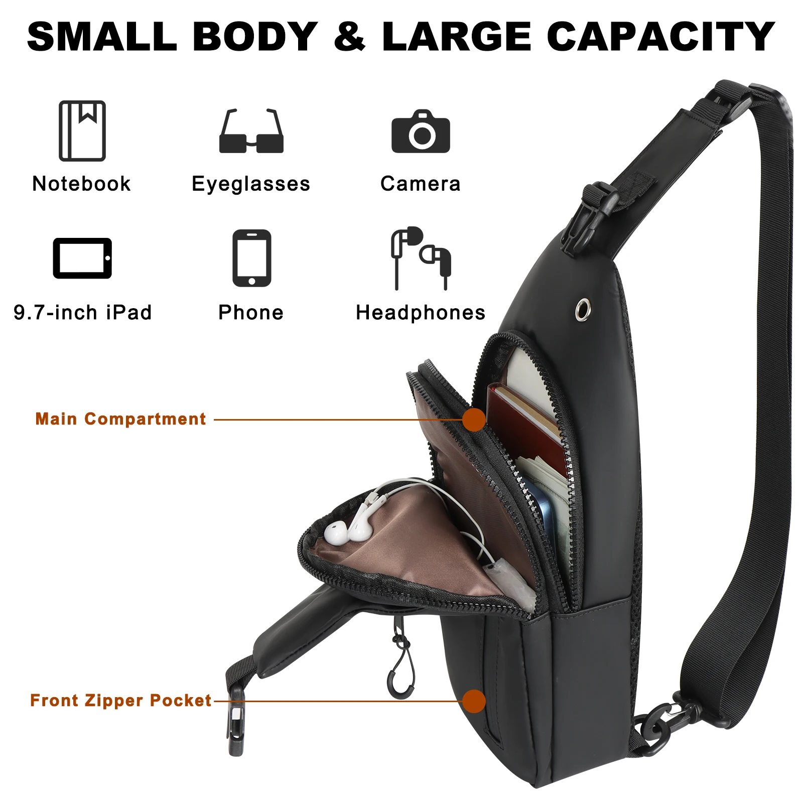 Polarshe Men's Chest Bag Usb Charging Waist Bags Large Capacity Waterproof Lightweight Shoulder Bag Outdoor Chest Pack waist pack sling chest bag