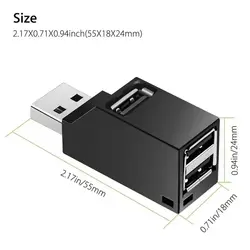 Compact USB 3.0 Hub with 3 High - Speed Data Ports - Portable Plug and Play Design (BLACK)
