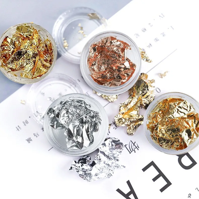 6g 상자 모조 골드 슬리버 CopperFoil 장식 조각 반짝이 공예 잎 플레이크 시트 금박 네일 아트 장식을위한 반짝이 호일 종이