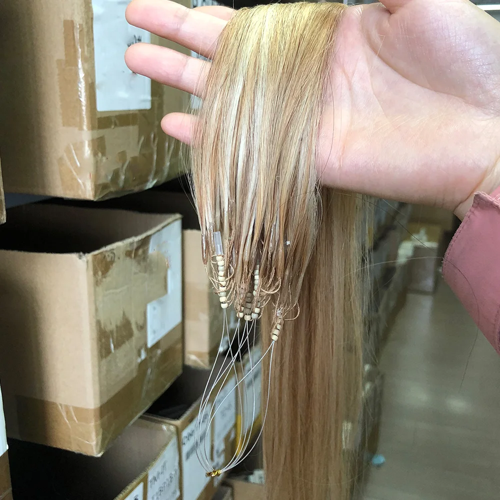8D Micro Bead Human Hair Extensions 100% Human Hair Highlights Brown Invisible Silicone Nano Ring Bead Extensions