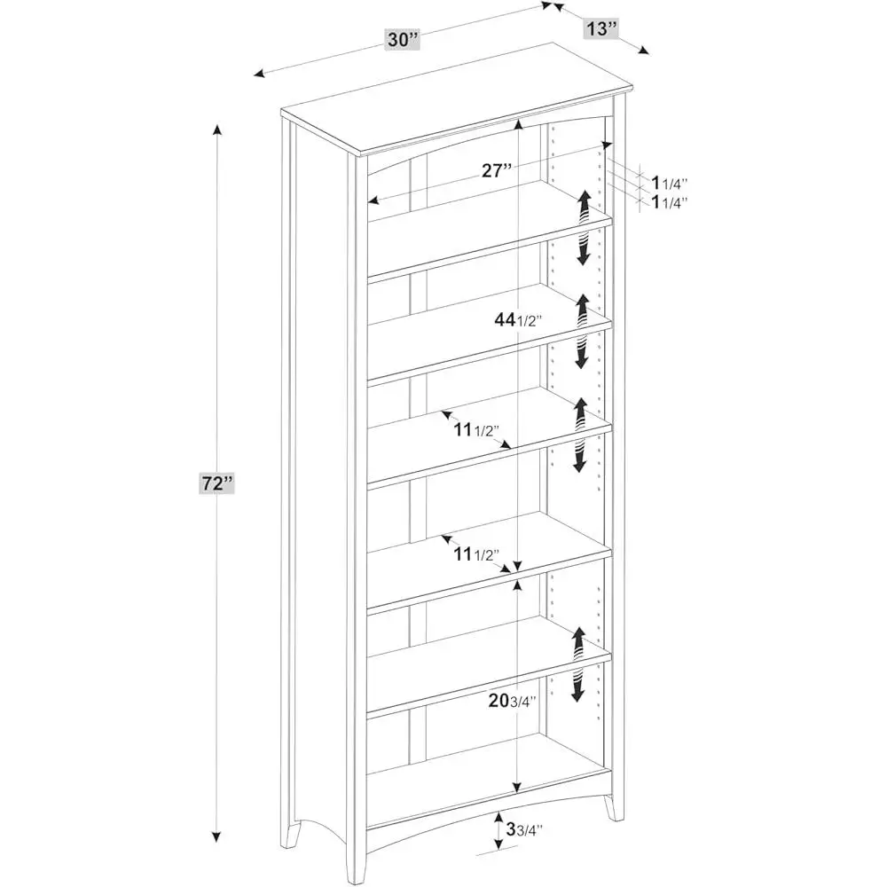 Solid Wood Shaker Style Bookcase 6 Shelves Adjustable Anti Tip Security Easy Care Modern Design Living Room Furniture 4
