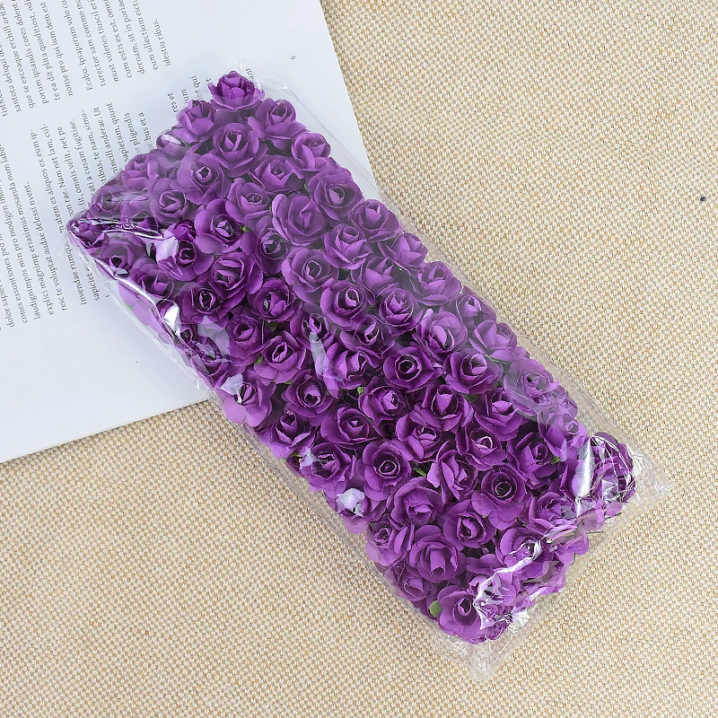 thumbnail image 1 of 144 piezas de mini ramos de rosas artificiales de papel de 2 cm para decoración de bodas, fiestas, hogar, bricolaje, coronas, regalos, manualidades de Scrapbooking, flores falsas, 1 of 5