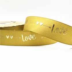 Premium 5 - Yard Grosgrain LOVE Ribbon for Crafting & Festive Decorations (Gold)