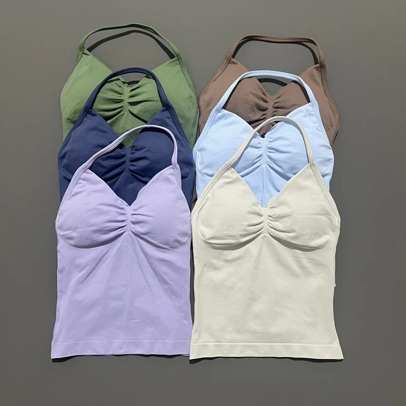 Women Yoga Vest - Longline Strappy Top | Breathable Fitness Tank Top Open Back Halter