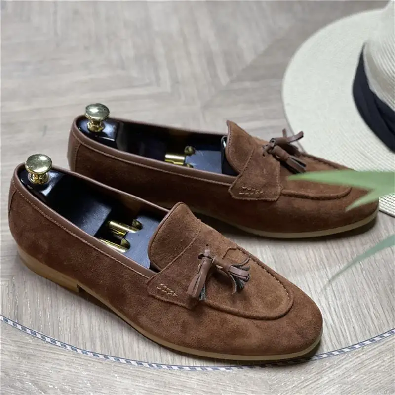 

Brown Luxury Designer Shoes for Men Elegant Style Casual Cow Suede Loafer Wedding Party Retro Dress Man Handmade Oxford Flats