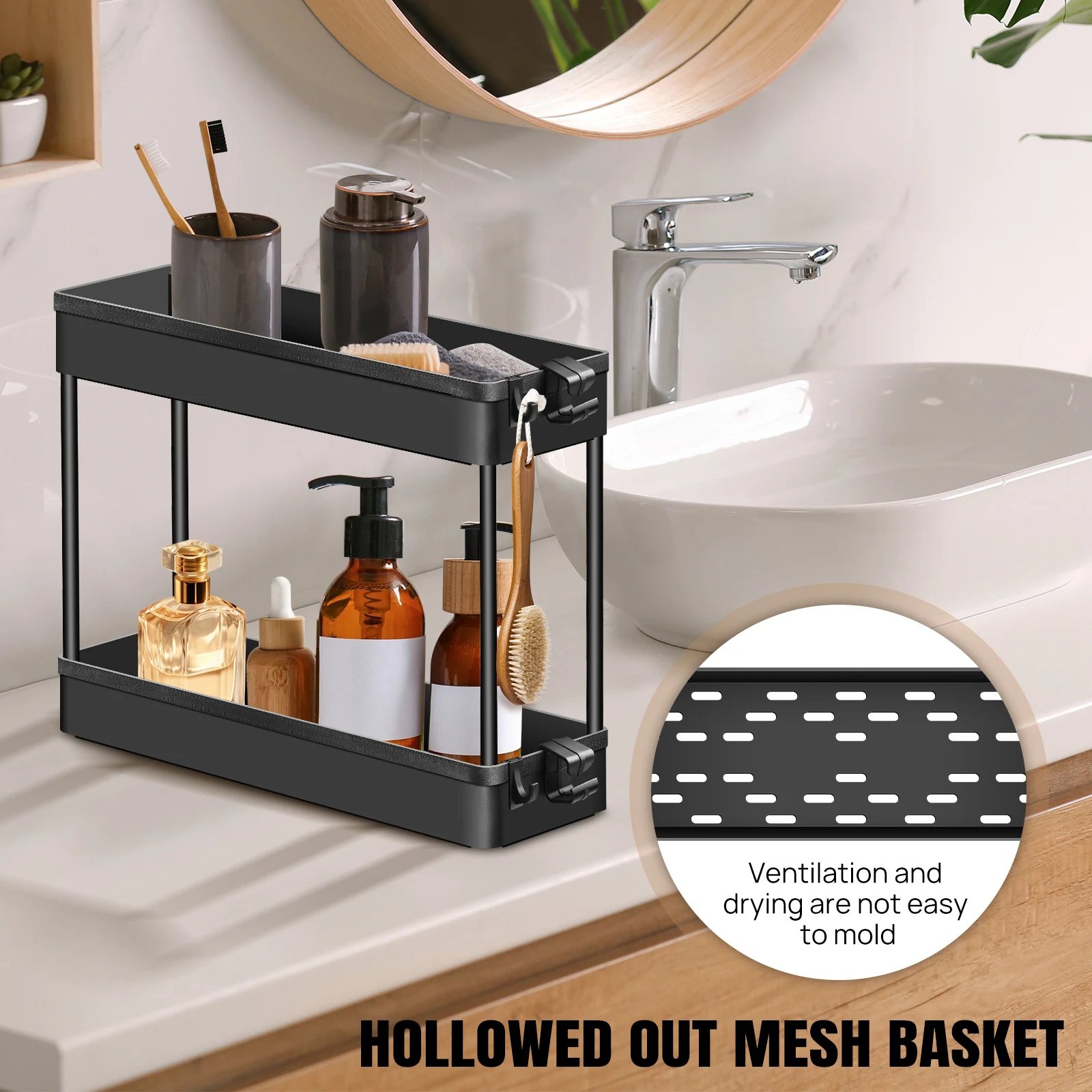 DayPlus 3-Tier Storage Trolley Cart Slide-out Slim Rolling Utility Cart Mobile Storage Shelving Organizer for Kitchen, Bathroom: 3 - 5 Days Free Delivery Only UK