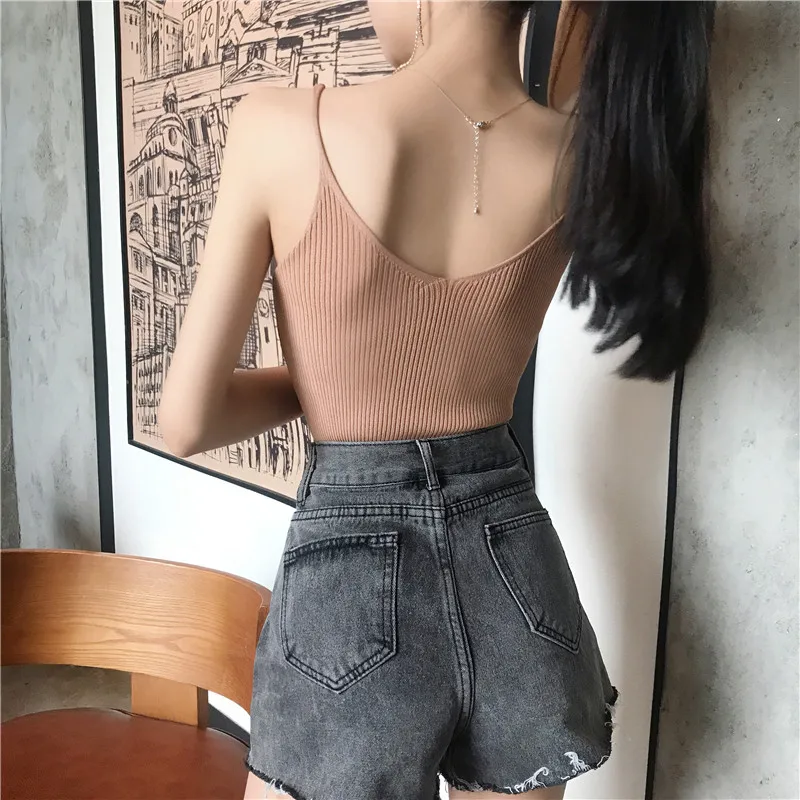 AOSSVIAO 2022 Summer Sexy Basic Slim V Neck Summer Knit Tank Top Women Camisole Female Camis High Elasticity Casual Tank Tops jockey camisole
