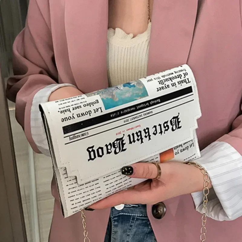 Women Joker Messenger Bag Chain Shoulder Bag Personality Fashion Small Square Newspaper News Styling Bags Bolso Mujer