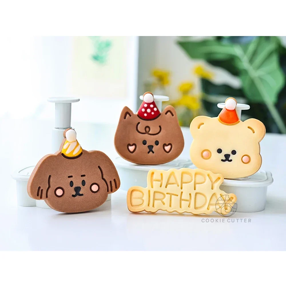 Juego de moldes para galletas con temática de animales para fiesta de  cumpleaños infantil, Set de moldes para galletas con motivo de perro, oso,  gatito, feliz cumpleaños, Sugarcraft, utensilio de cocina para