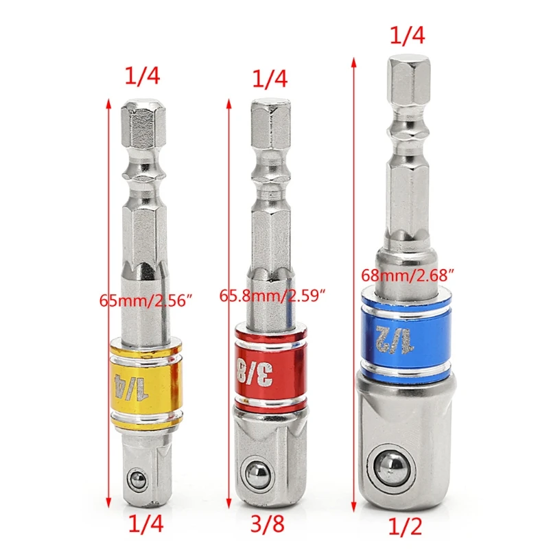 

3 Pcs Power Screwdriver Driver Socket Bit Adapter Drill 1/4" 3/8" Shank Dropship