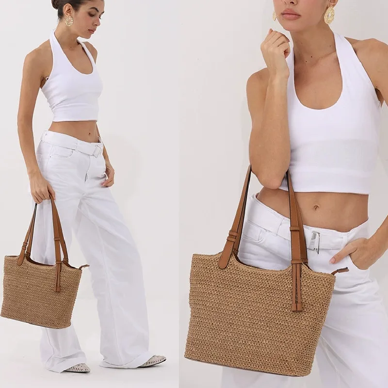 Women's Shoulder Handbag Bohemian 2025 Summer Fashion Straw Beach Tote Bag Travel Shopper Weaving Hand-woven Shopping Bags New