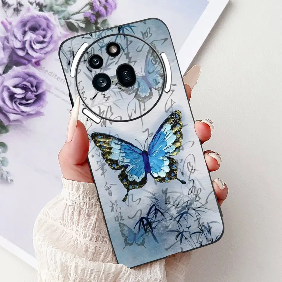 Elegant Butterfly Cat Printed Black Silicone Soft Phone Case
