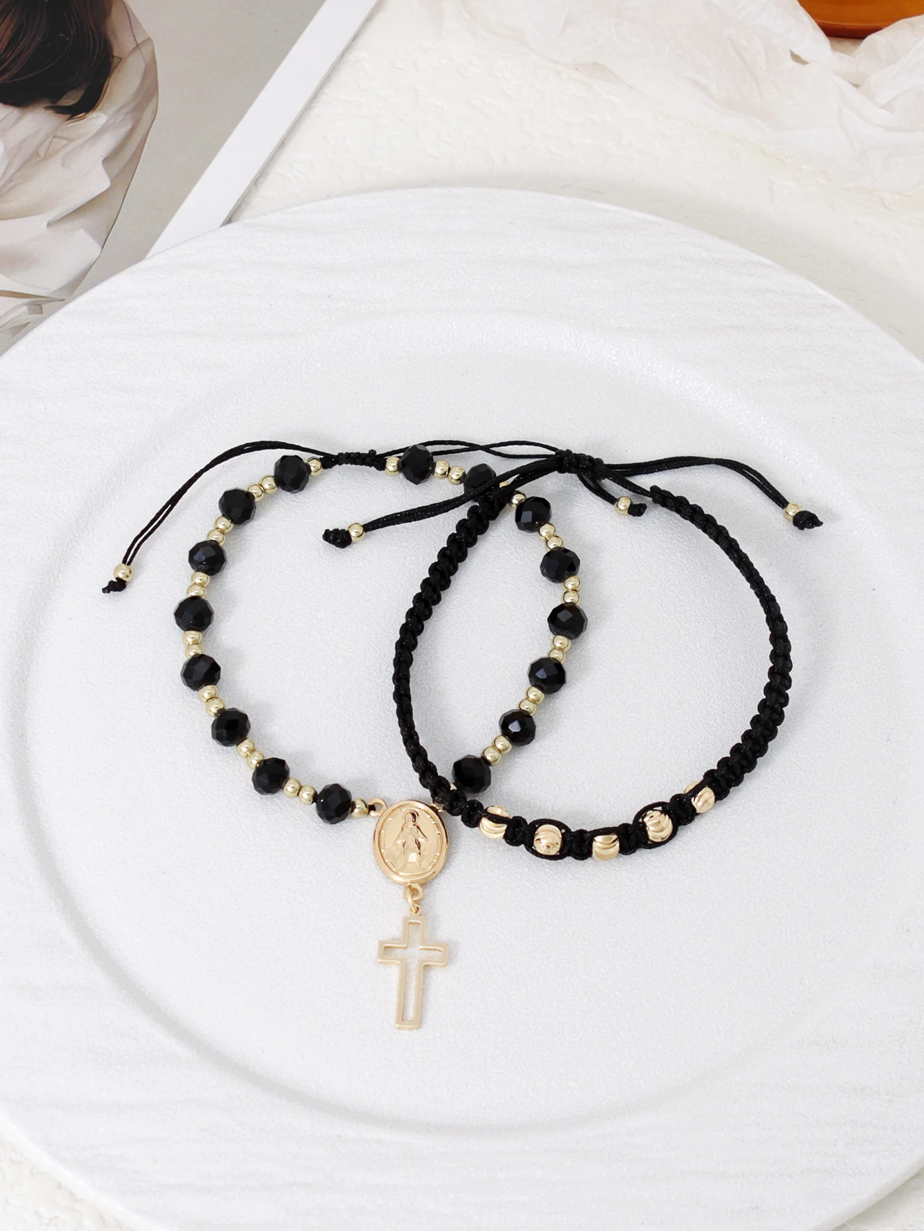 Minimalist Cross Artificial Crystal Bracelet Set for Daily Jewelry