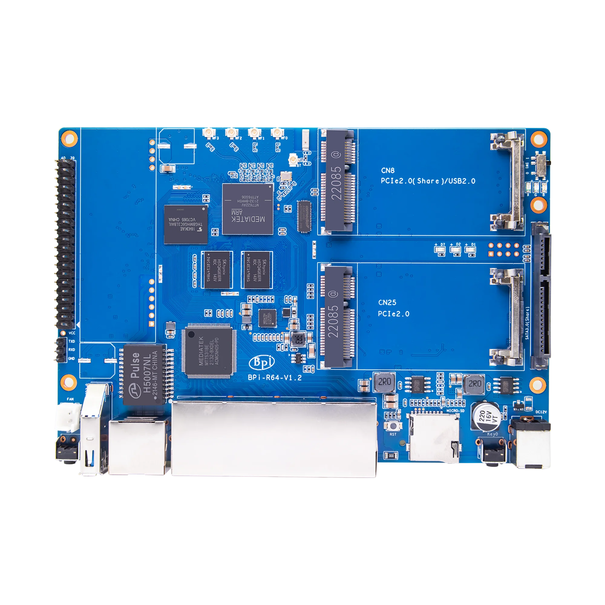 ٳ  BPI-R64 Ʈ    , MediaTek MT7622, 64 Ʈ, 5 Ʈ, 10, 100/1000 Mb ̴ Ʈ 