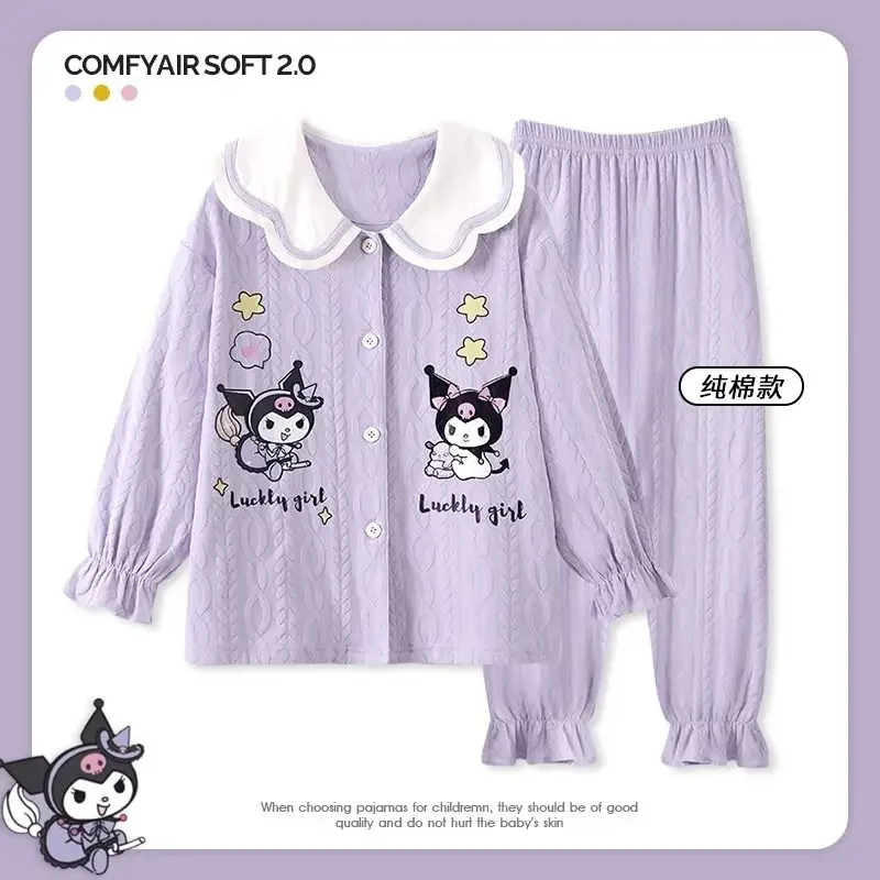 

Kawaii Girls Pajamas Autumn Long Sleeve Pure Cotton Sanrio New Set Black Sea Animation Cartoon Children's Winter Home Clothing