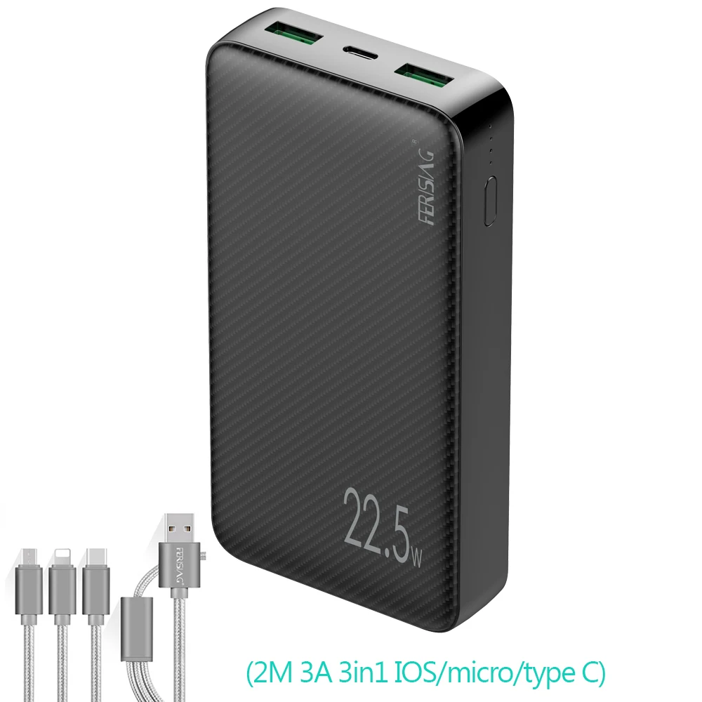 FERISING Mini Power Bank 20000mAh 22.5W Quick Charging External Battery Charger VOOC PD3.0 QC4.0 20000 mah Fast Charge PoverBank usb c portable charger Power Bank